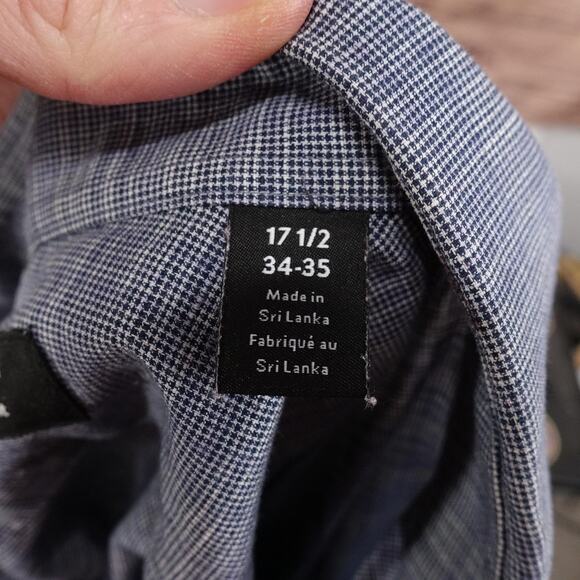 Nordstrom Shirt Mens 17.5 Blue Non Iron Trim Fit Plaid Dress Long Sleeve - Picture 7 of 9